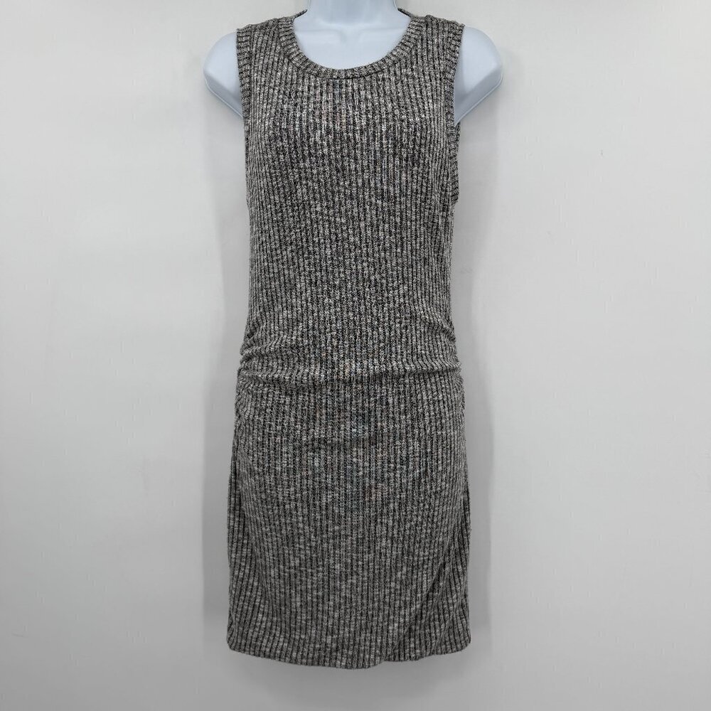 ASTR Ribbed Knit Sleeveless Bodycon Ruched Mini Lined Dress Gray Size M